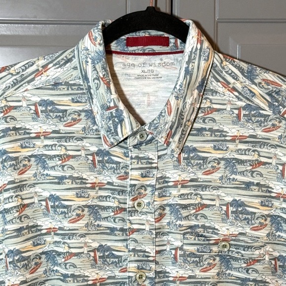 Age of Wisdom Mens Modal Tropical Surf Print Short Sleeve Button Shirt, Blue, XL - Picture 9 of 10